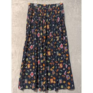 Stonebridge Vintage Maxi Skirt Womens 1X Navy Western Boot Print Crinkle Rayon